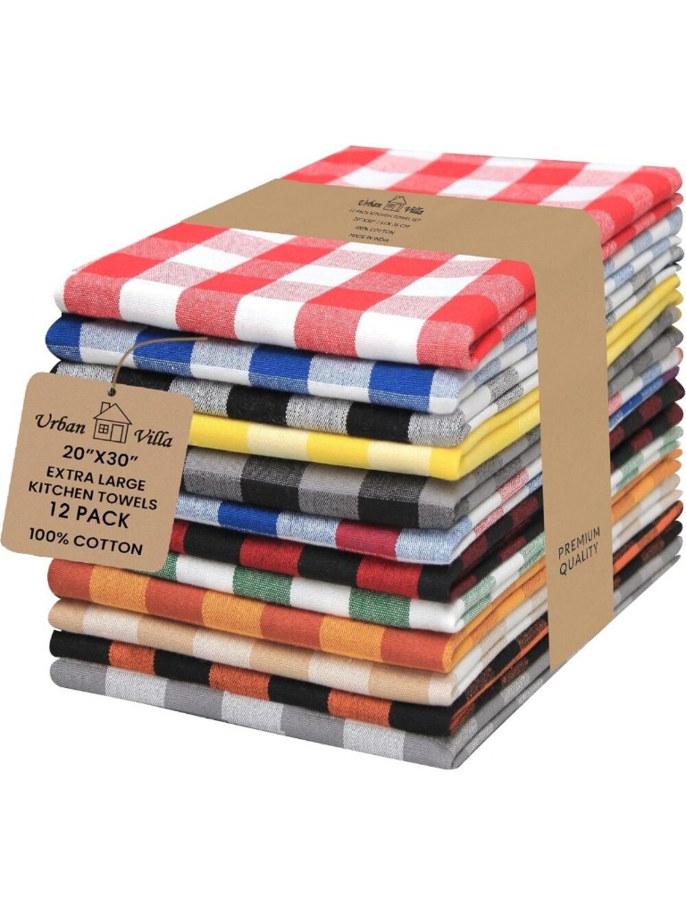 Set of 12 Cotton Kitchen Towels - 20”x30” Multi-Color Dish Towels for Home Use